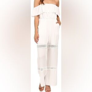 6 Shore Road Paradise Off The Shoulder Jumpsuit Moonlight White NWT